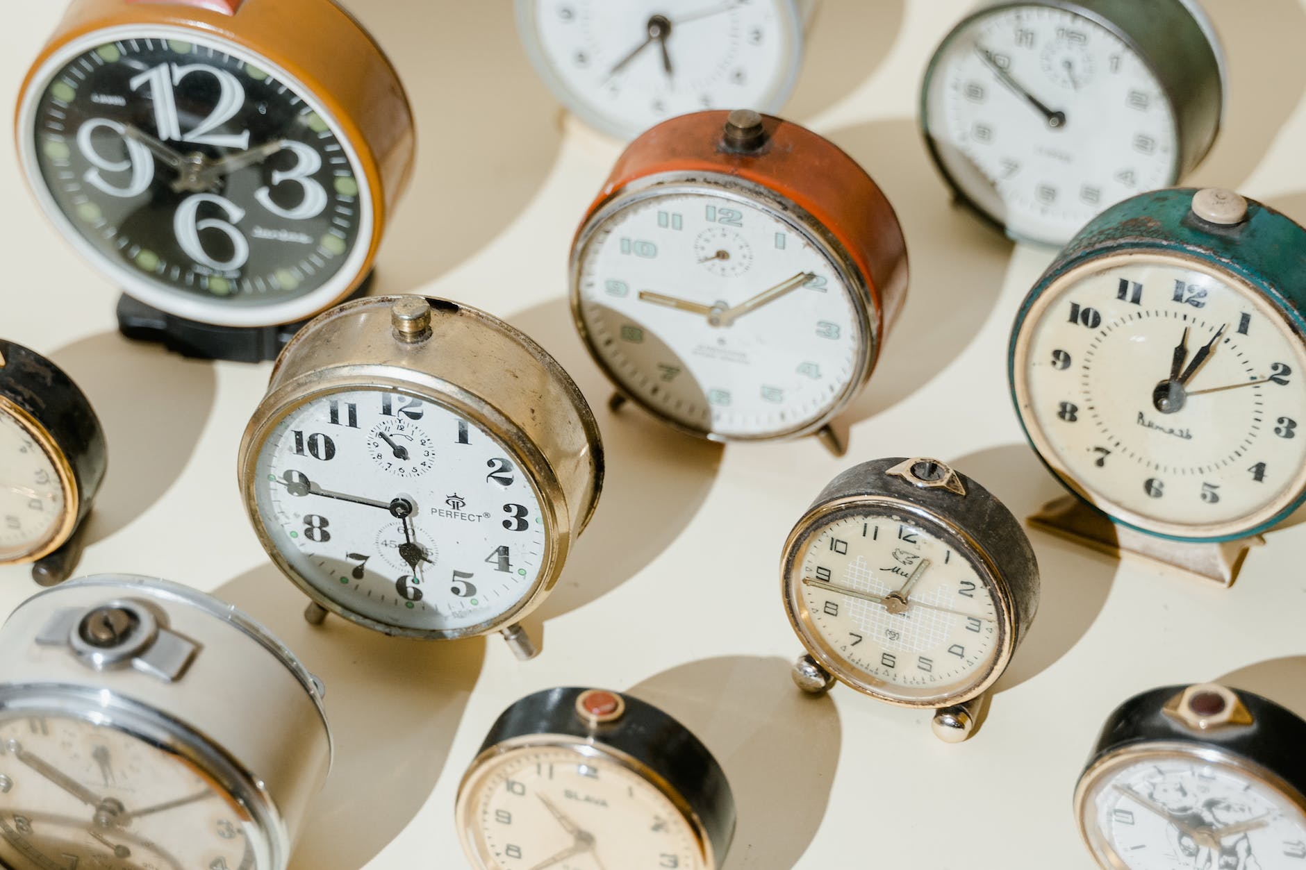 close up photo of vintage alarm clocks